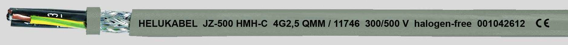 Figure of a grey HELUKABEL JZ-500 cable with specifications: 0.6/1 kV, halogen-free, 7G2.5 mm². CE certification visible.