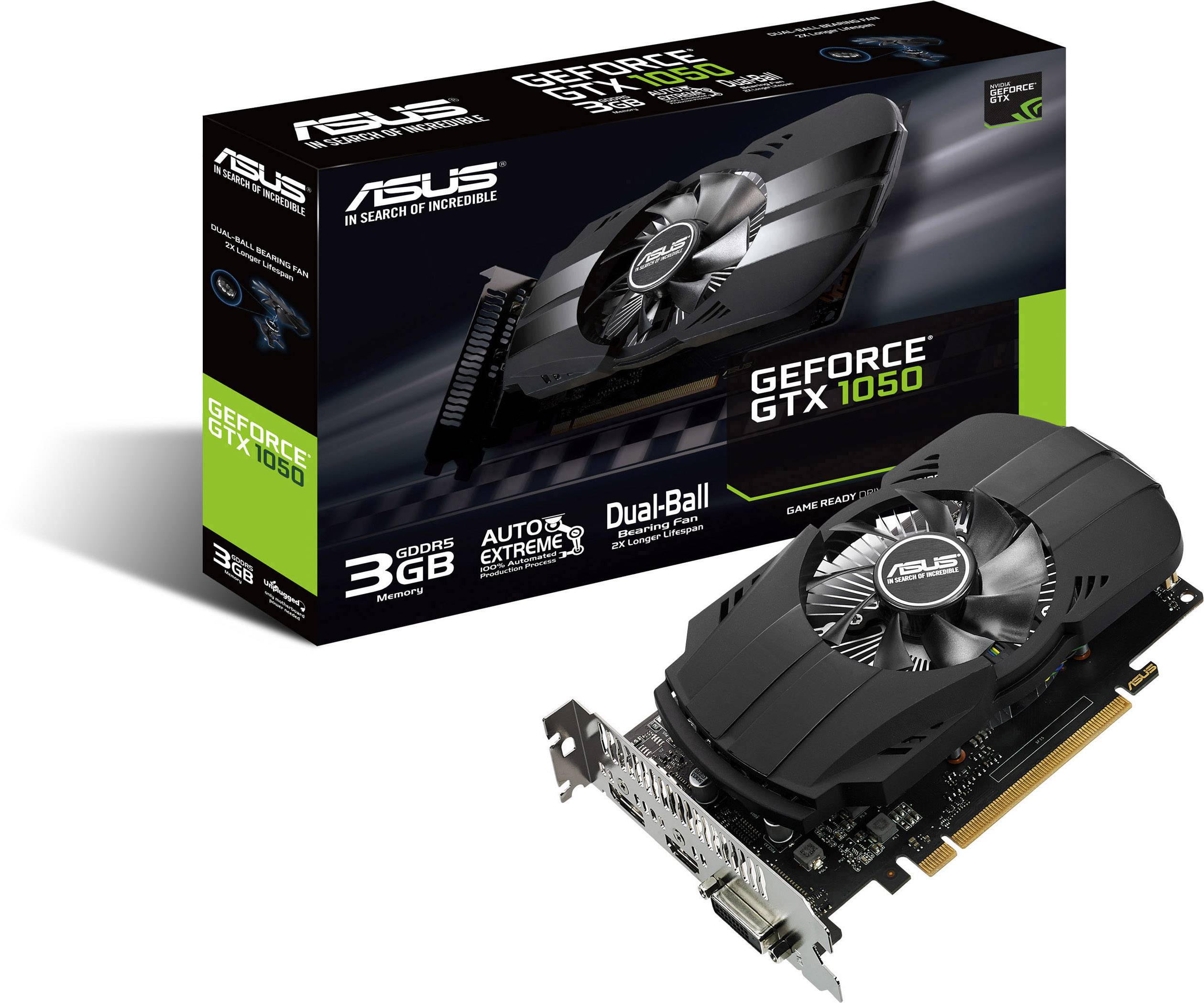 Asus GPU Nvidia GeForce GTX1050 Phoenix 3 GB GDDR5 RAM PCIe x16 HDMI™, DVI, DisplayPort