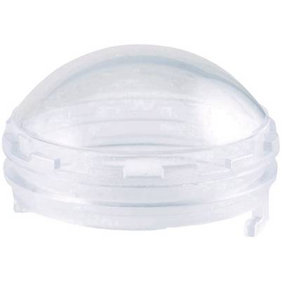A transparent, dome-shaped plastic object with ridged edges, possibly part of an optical or technical device.