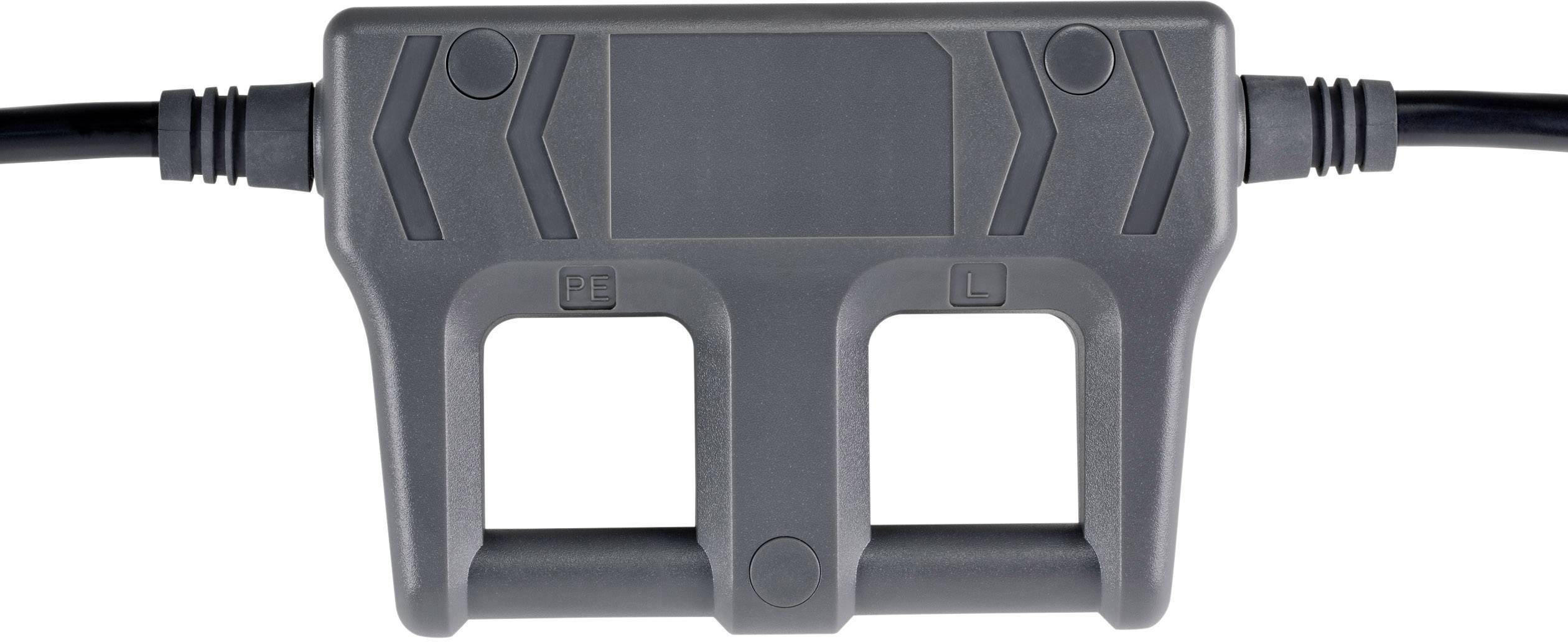 Grey plastic component with two slots and arrow markings on the left and right.