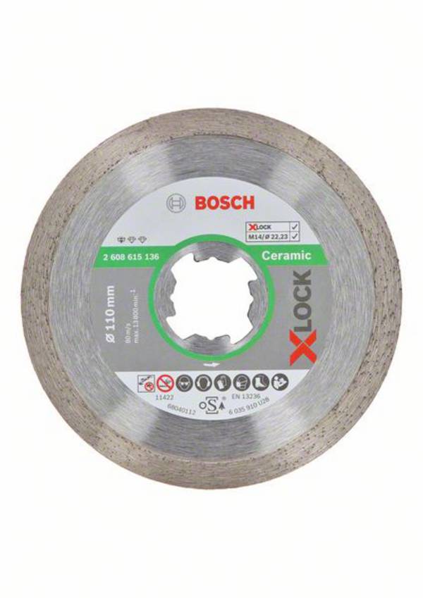 Bosch Accessories 2608615136 2608615136 Diamond cutting disc Diameter 110 mm Bore diameter 22.23 mm Ceramics, Ceramics, Ceramic 1 pc(s)
