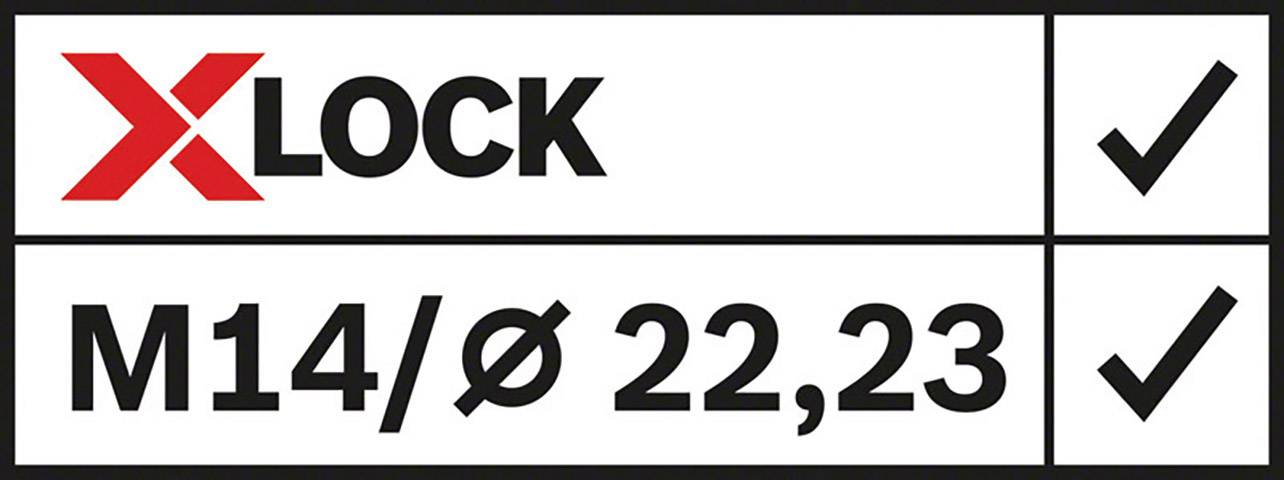 "XLOCK' and 'M14/Ø 22.23' in a table format with a tick mark next to each.<br><br>Note: I adjusted the decimal point from a comma to a full stop, which is standard in British English, while preserving the original meaning and structure.