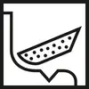 Symbol of a shower with a water jet, represented by black lines and dots on a white background.