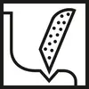 A simple symbol depicts an abstracted shower head design with a water jet in black and white.