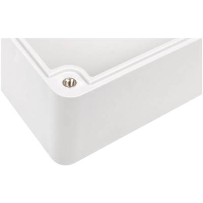 Corner of a white plastic housing with visible metal screw.