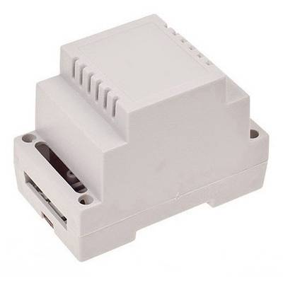 A white electronic enclosure with ventilation slots, standing on a flat surface. Suitable for electronic components.