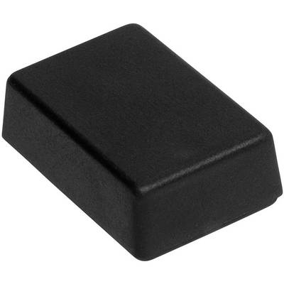 A rectangular, black plastic block with no discernible features or markings, against a white background.