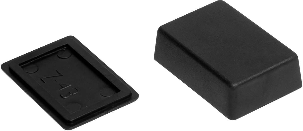 Two rectangular black plastic covers, one open and the other closed, on a white background.