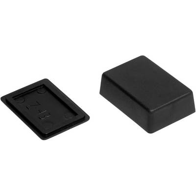 Two rectangular black plastic covers, one open and the other closed, on a white background.