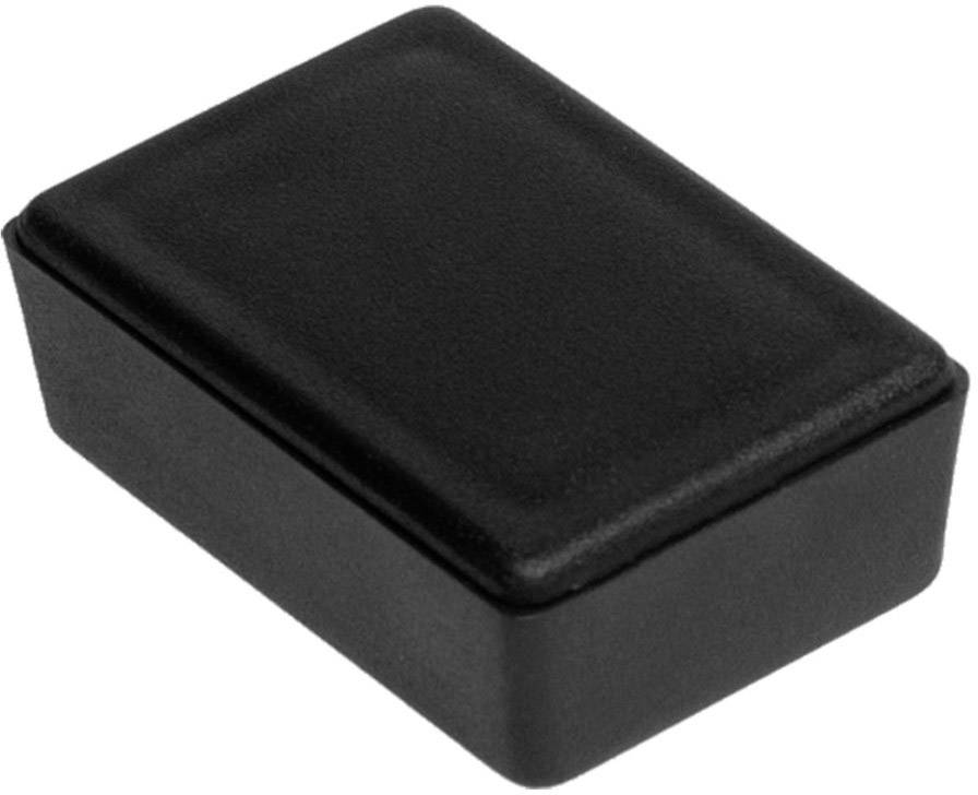 Black, rectangular, compact enclosure with rounded edges, which may be used as an electronics housing.