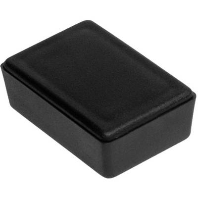 Black, rectangular, compact enclosure with rounded edges, which may be used as an electronics housing.