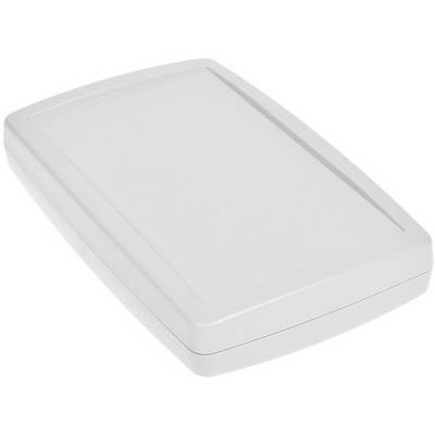 A rectangular, white plastic casing with rounded corners. It looks like an electronic device or enclosure.