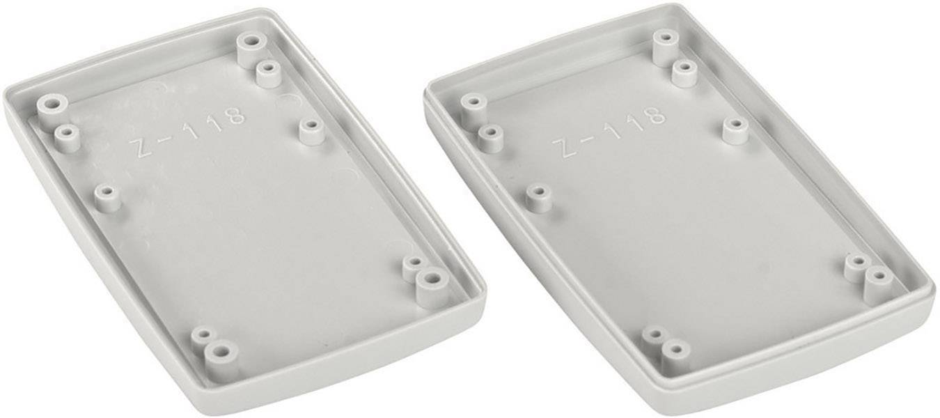 Two grey rectangular housing components with screw mounting points and the inscription 'Z-118'. Suitable for electronic applications.