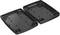 Two black plastic housing halves with multiple screw points, lying parallel to each other. Suitable for electronic configuration.
