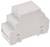 A white DIN rail plastic enclosure with side openings, suitable for mounting electronic components.