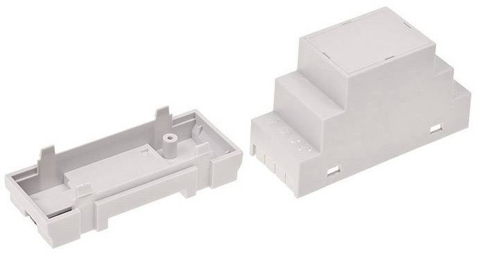 Housing for DIN rail mounting, open on the left, closed on the right, suitable for the integration of electronic components.