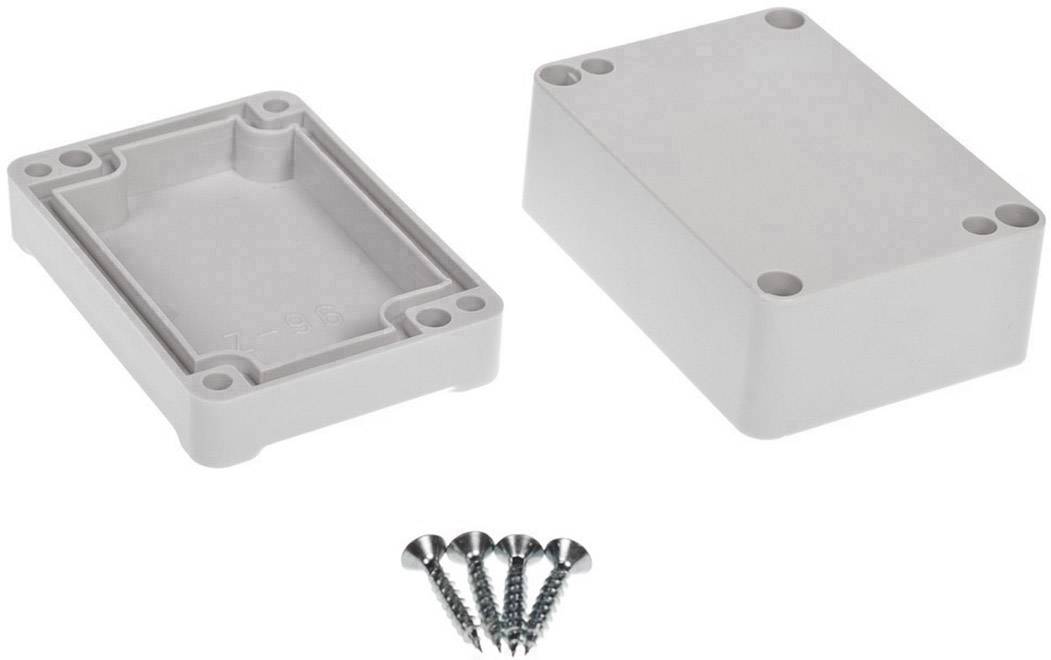 Two rectangular plastic enclosures, one with a cover and four screws underneath. Suitable for electronic assembly.