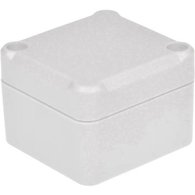 A rectangular, white plastic enclosure with rounded corners. It has four small protrusions at the corners of the lid.