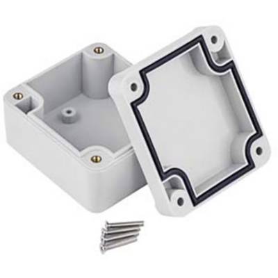 Small square grey enclosure with a removable lid and four screws, suitable for electronics projects.