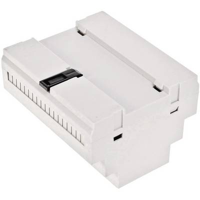 A white plastic casing with black components, possibly an electrical or electronic module with ventilation slots.