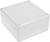 White plastic box, square, with a removable lid and rounded corners, isolated on a white background.