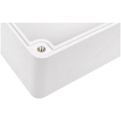 White case corner with integrated metal screw, diagonal perspective.