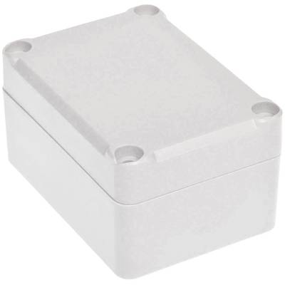Rectangular white enclosure with rounded corners and four screw holes, suitable for electronic devices.