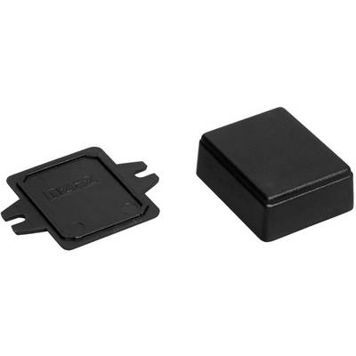 Two black plastic enclosures, one with a cover and one open, on a white background. They are rectangular and flat.