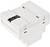 A white electrical enclosure with black details. It has ventilation slots and is suitable for mounting on a DIN rail.