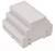 A white enclosure designed for mounting on a DIN rail. Suitable for electronic assemblies or control units.