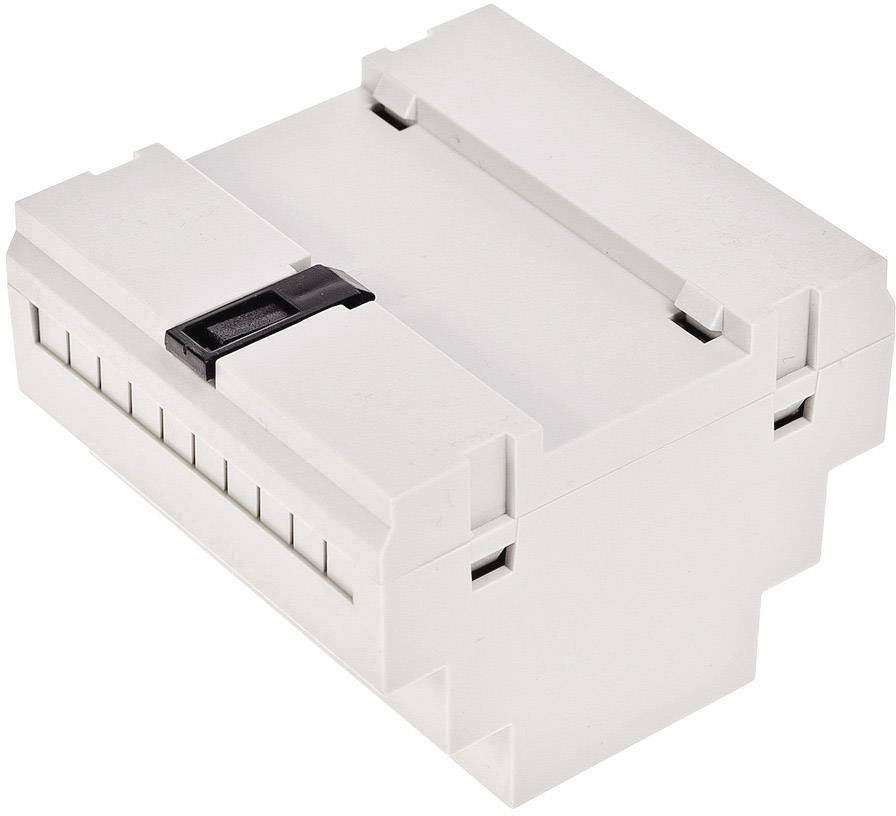 White plastic box with side black locking mechanism, suitable for mounting rails.