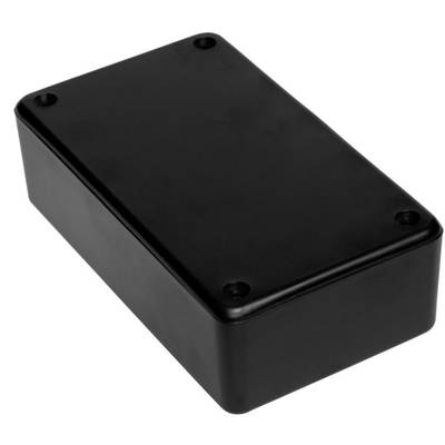 Black rectangular enclosure with rounded corners and four screw holes.