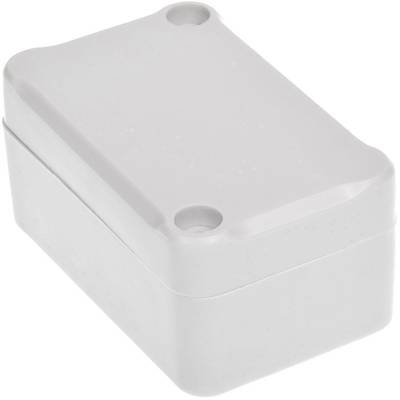 'White rectangular plastic box with rounded corners and two holes on the top surface.'