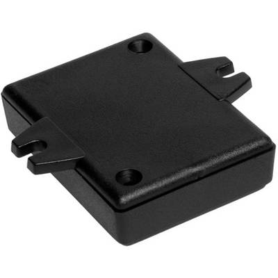A rectangular, black plastic enclosure with two mounting tabs and two screw holes, for housing electronic components.