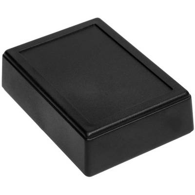 Black, rectangular plastic enclosure, slim and compact, suitable for electronic components or as a project box.