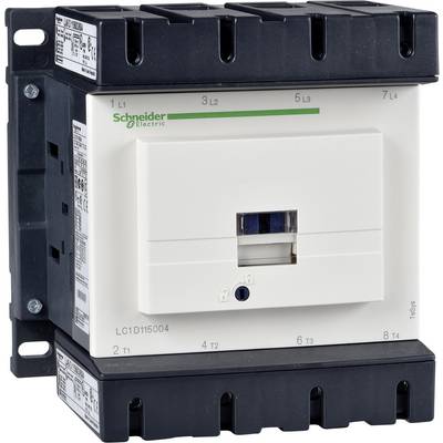 A white electric circuit breaker by Schneider Electric, mounted in a black enclosure with multiple connections.