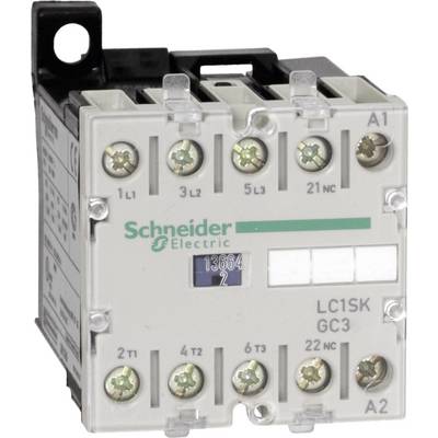 An electrical contactor from Schneider Electric with model number LC1SK for switching operations, showing multiple connections and screw terminals.