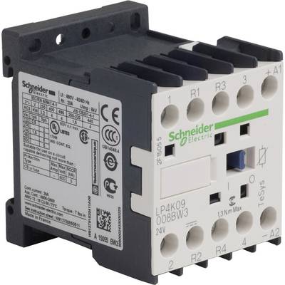A white and black electric contactor from Schneider Electric with model number 'LP4K09008BW3', 24V, with multiple connections.