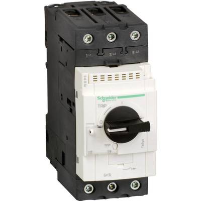 An electrical power switch, black and white, with a rotary switch and connections for three phases.