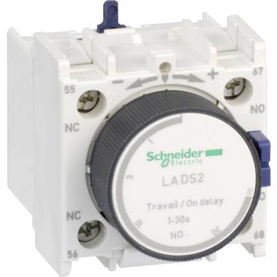 A time relay from Schneider Electric, Model LADS2, with adjustable delay from 1 to 30 seconds, mountable on contactors.