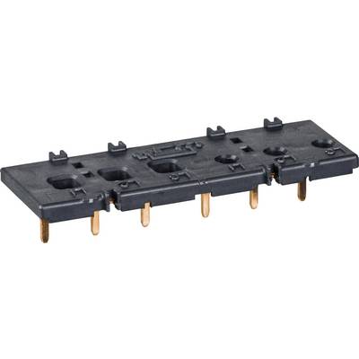 'Black plastic casing with multiple copper pins, likely an electronic component or a connector element.'