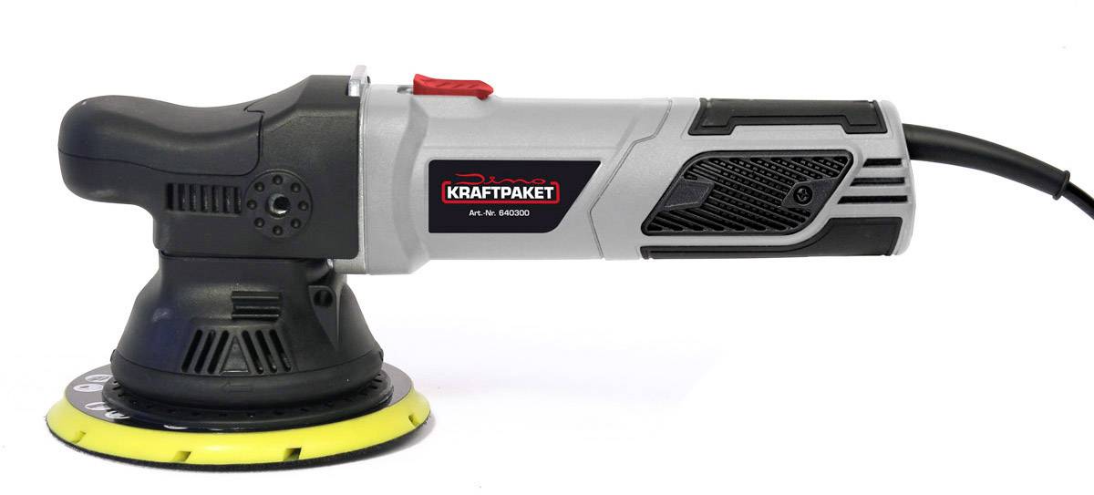 A black and grey electric polishing machine with a red switch, suitable for grinding and polishing various surfaces.