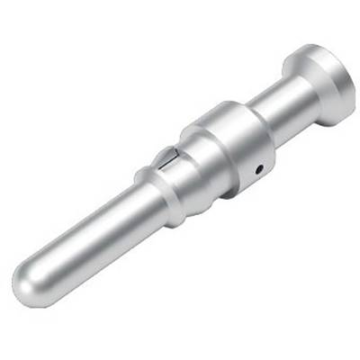 Silver metallic pin with rounded ends and multiple bevelled segments. Used in mechanical or electronic connections.