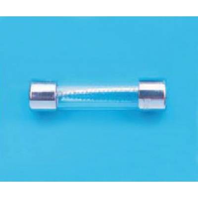 Individual glass tube with metallic end caps on a blue background, typical design of an electrical fuse.