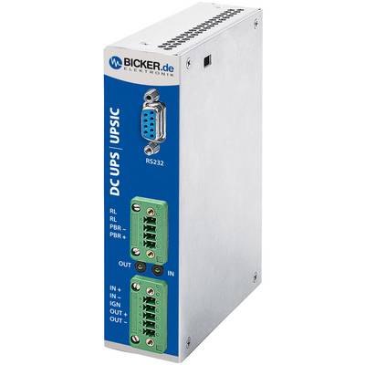 DC-UPS device from Bicker.de with RS232 port, green input and output terminals for RL, PBR, IN+, IGN and OUT+ connections.