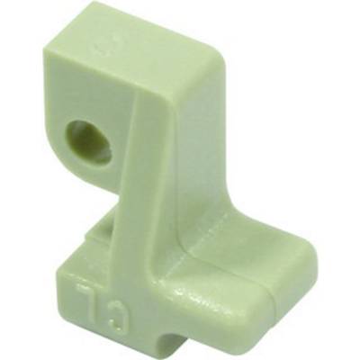 A light green, L-shaped plastic component with a hole and embossed marking 'CL'.