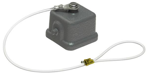 A grey cover with a metal loop attached at one end.