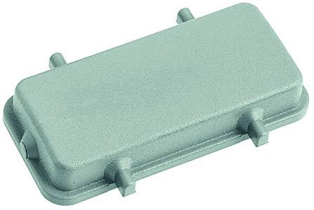 A rectangular, green, flat plastic lid with several short pins.