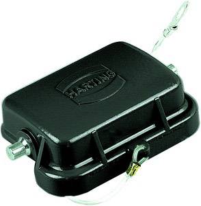 A black, rectangular electrical enclosure with mounting elements and cable connection.