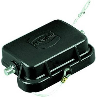 A black, rectangular electrical enclosure with mounting elements and cable connection.